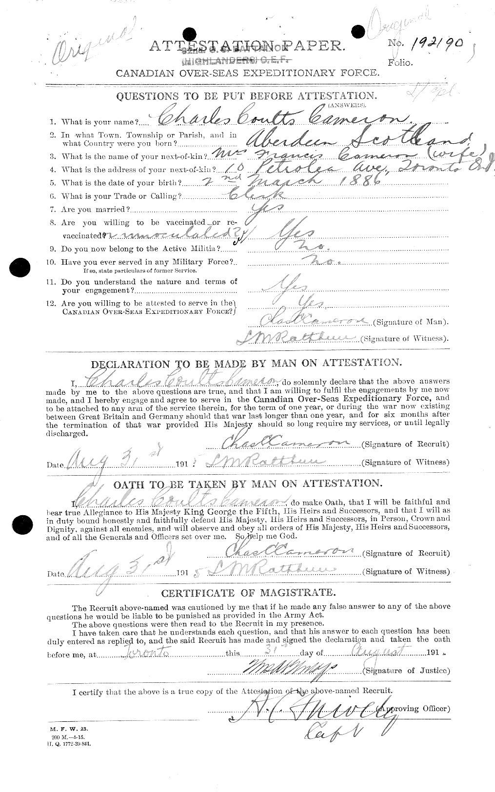 Personnel Records of the First World War - CEF 002604a