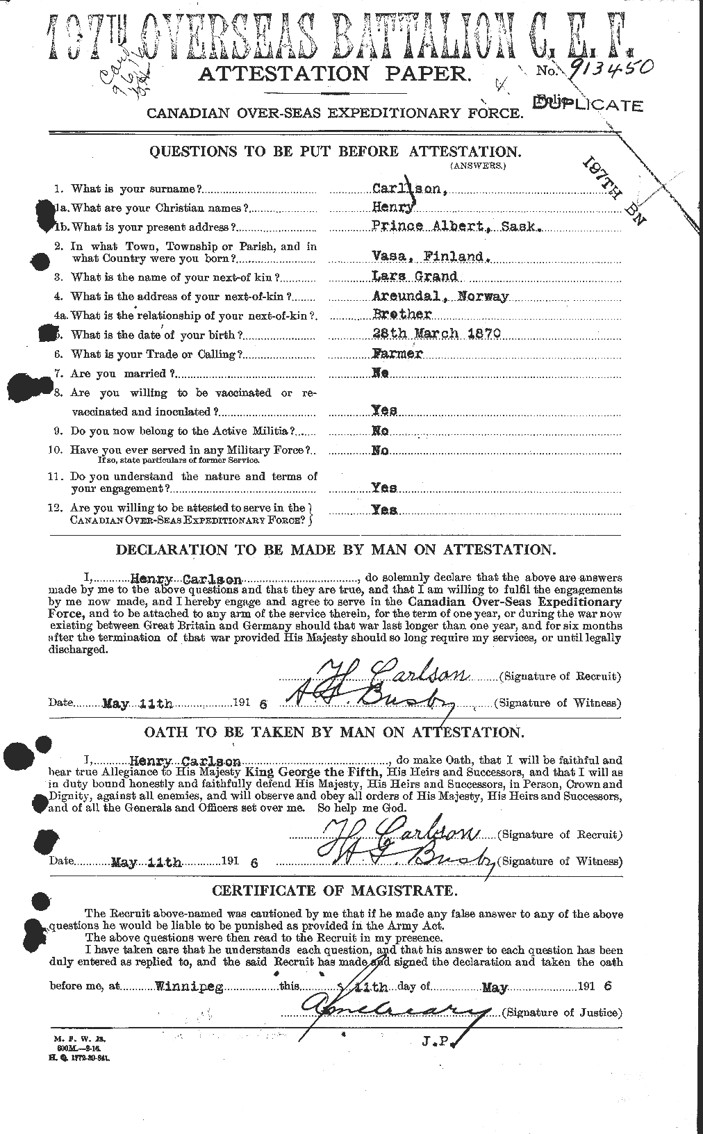 Dossiers du Personnel de la Première Guerre mondiale - CEC 004556a