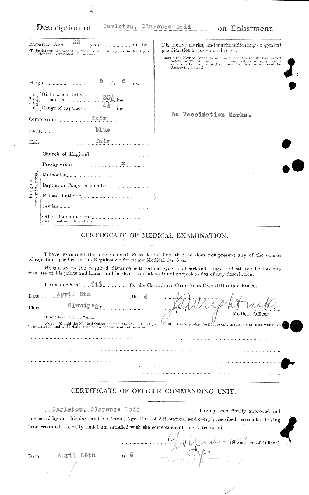 Dossiers du Personnel de la Première Guerre mondiale - CEC 009534b