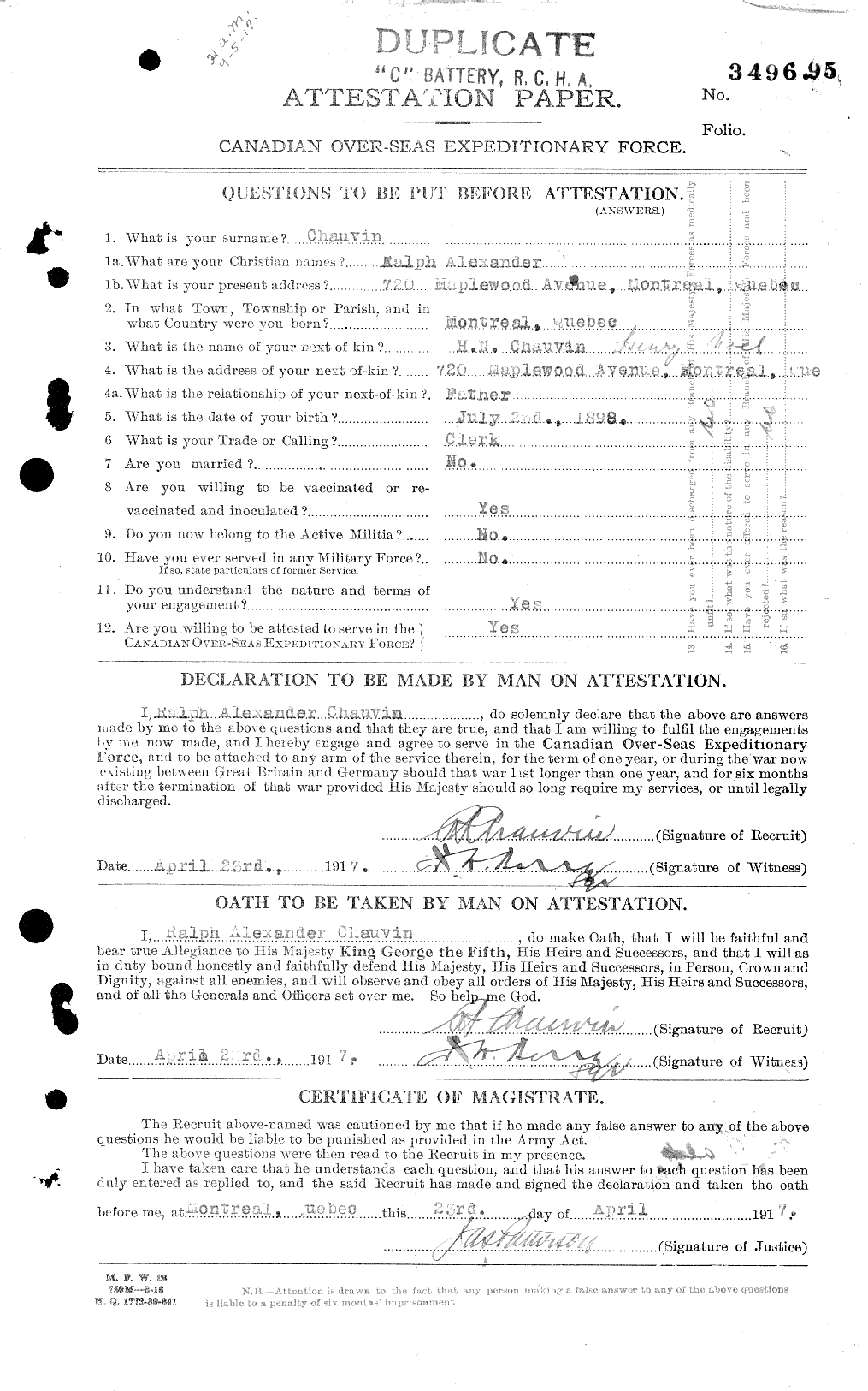 Personnel Records of the First World War - CEF 016254a