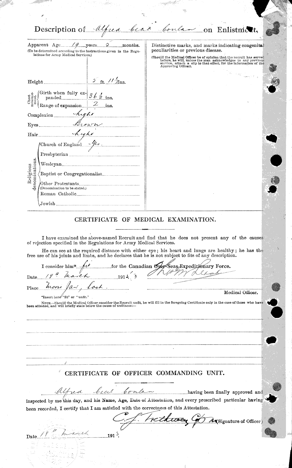 Dossiers du Personnel de la Première Guerre mondiale - CEC 035952b