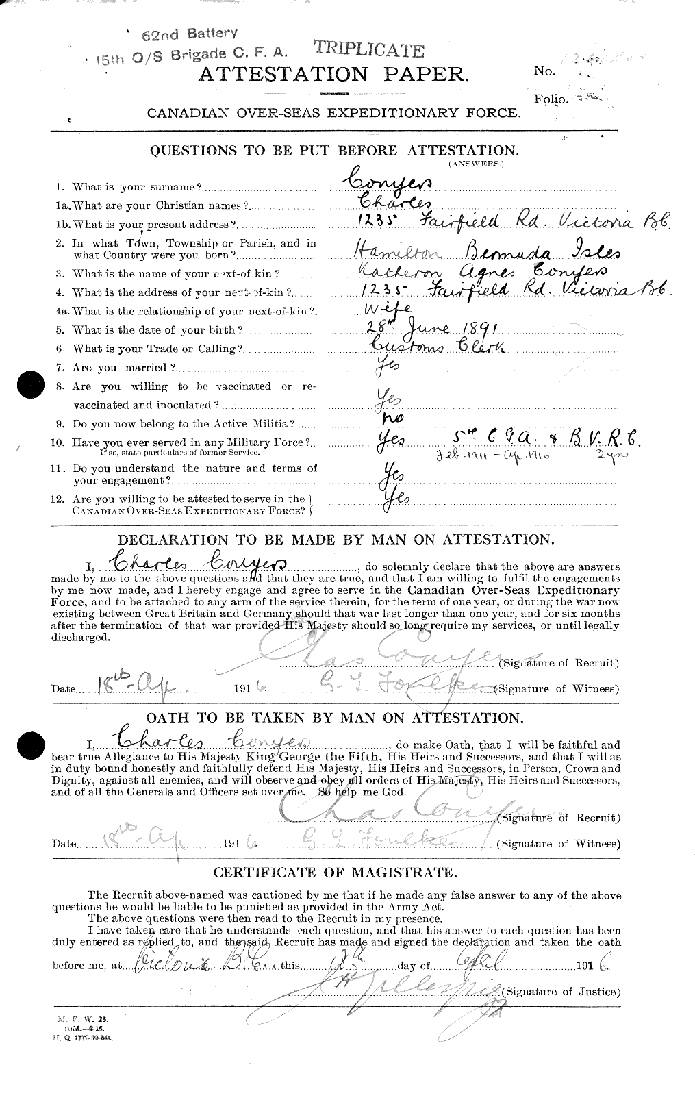 Dossiers du Personnel de la Première Guerre mondiale - CEC 038673a