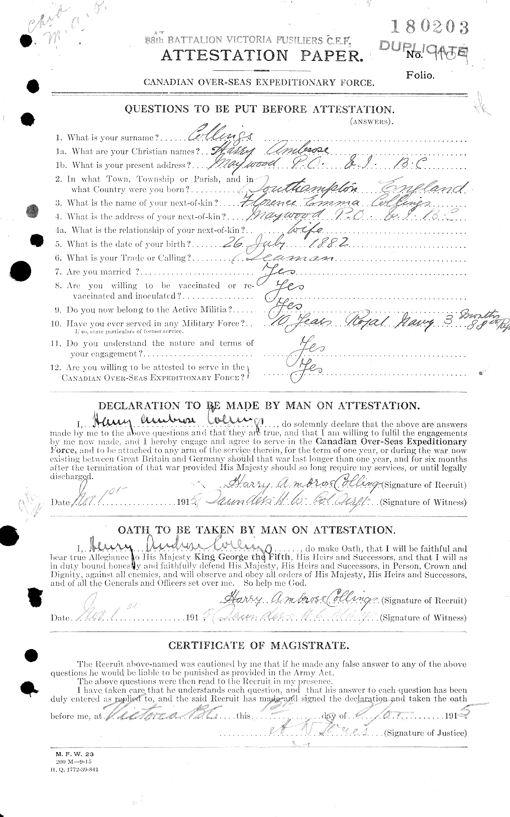 Dossiers du Personnel de la Première Guerre mondiale - CEC 042268a