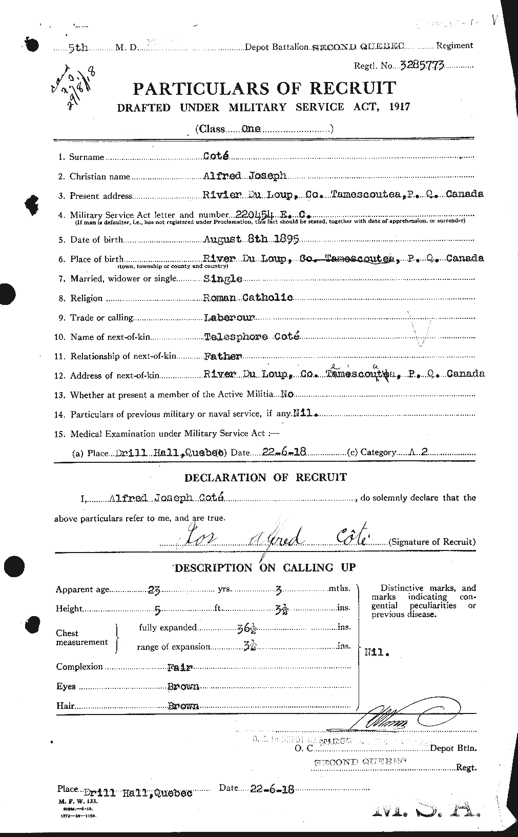 Dossiers du Personnel de la Première Guerre mondiale - CEC 058851a