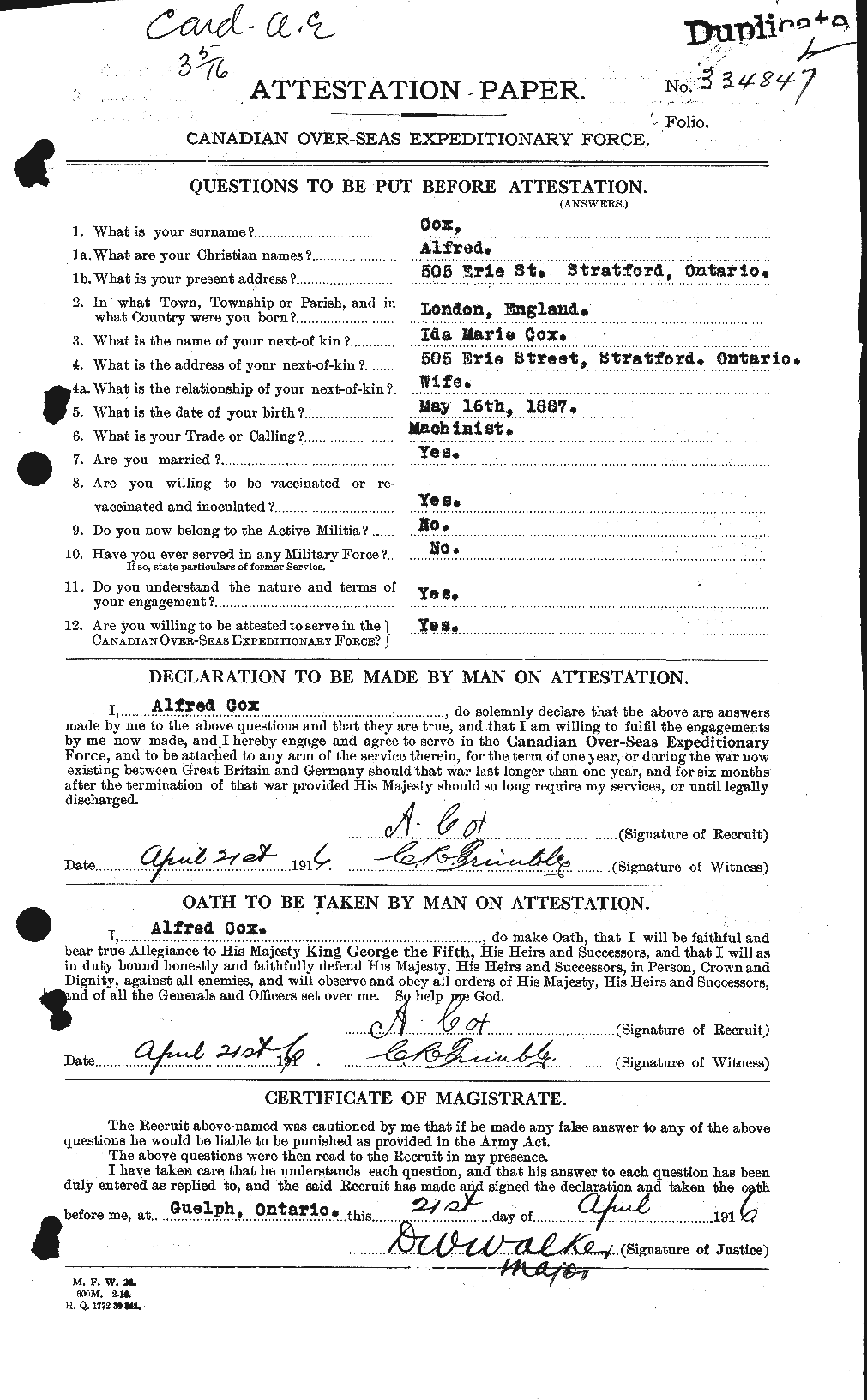 Personnel Records of the First World War - CEF 061467a