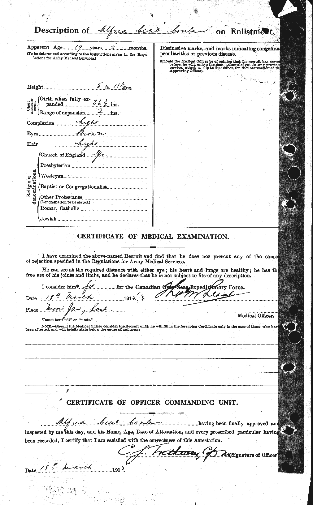 Dossiers du Personnel de la Première Guerre mondiale - CEC 068262b