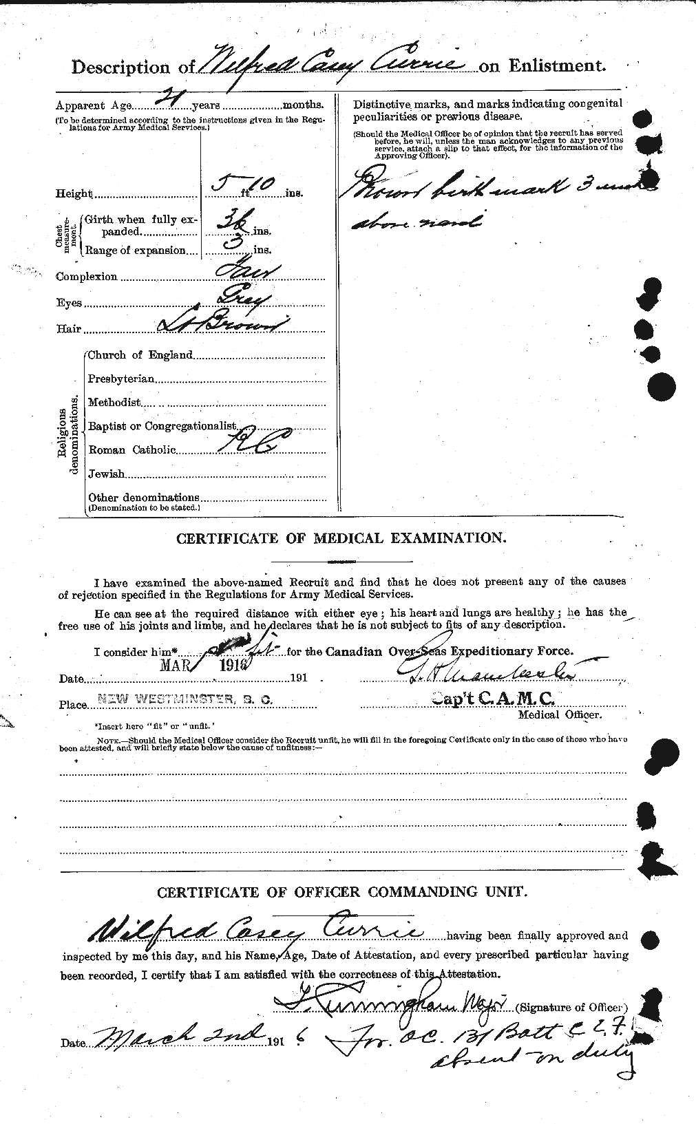 Dossiers du Personnel de la Première Guerre mondiale - CEC 071803b