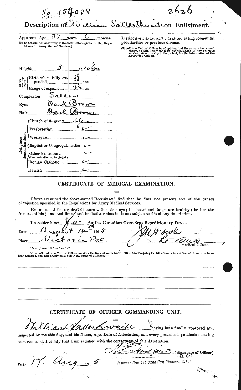 Dossiers du Personnel de la Première Guerre mondiale - CEC 078341b