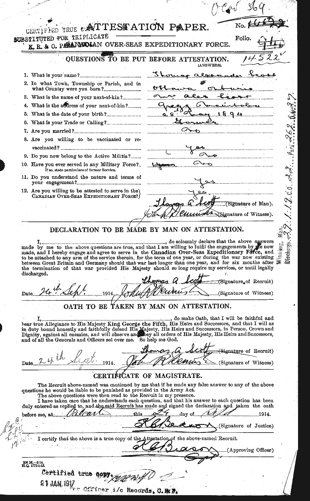 Personnel Records of the First World War - CEF 088527a