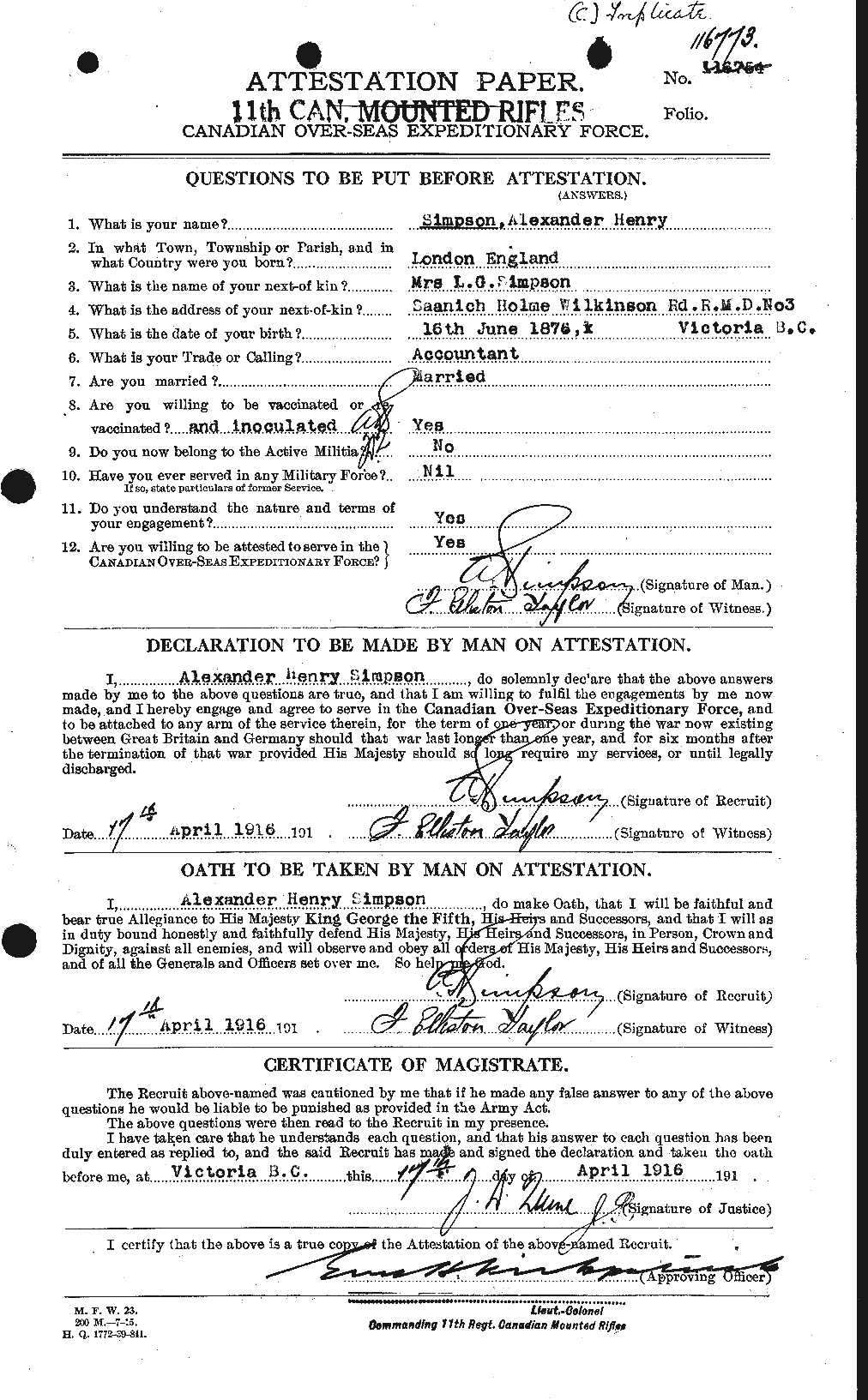 Dossiers du Personnel de la Première Guerre mondiale - CEC 095942a