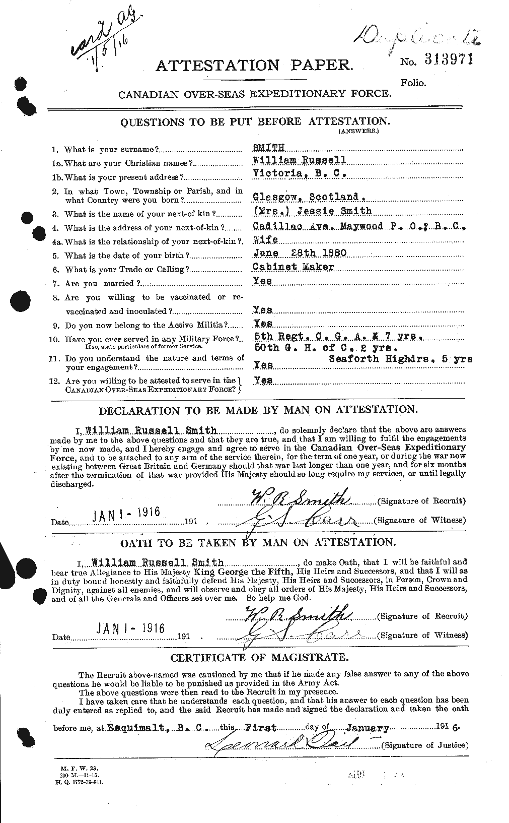 Dossiers du Personnel de la Première Guerre mondiale - CEC 107771a