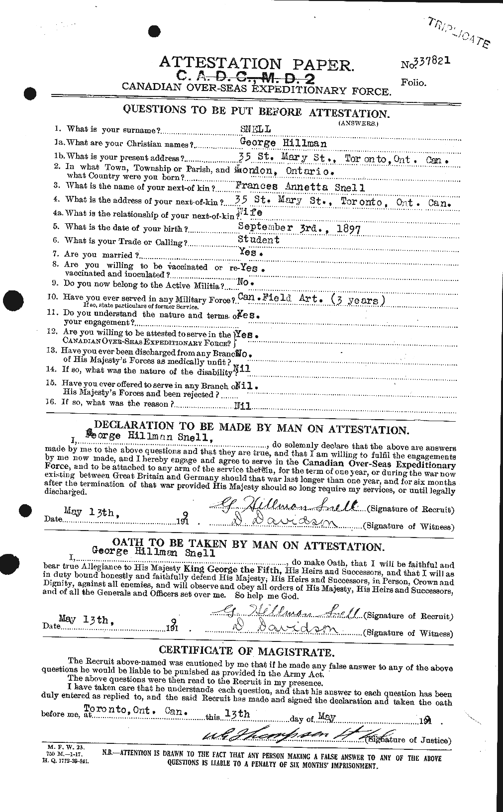 Personnel Records of the First World War - CEF 110784a