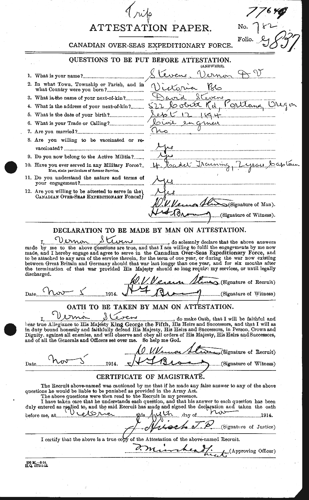 Dossiers du Personnel de la Première Guerre mondiale - CEC 118255a