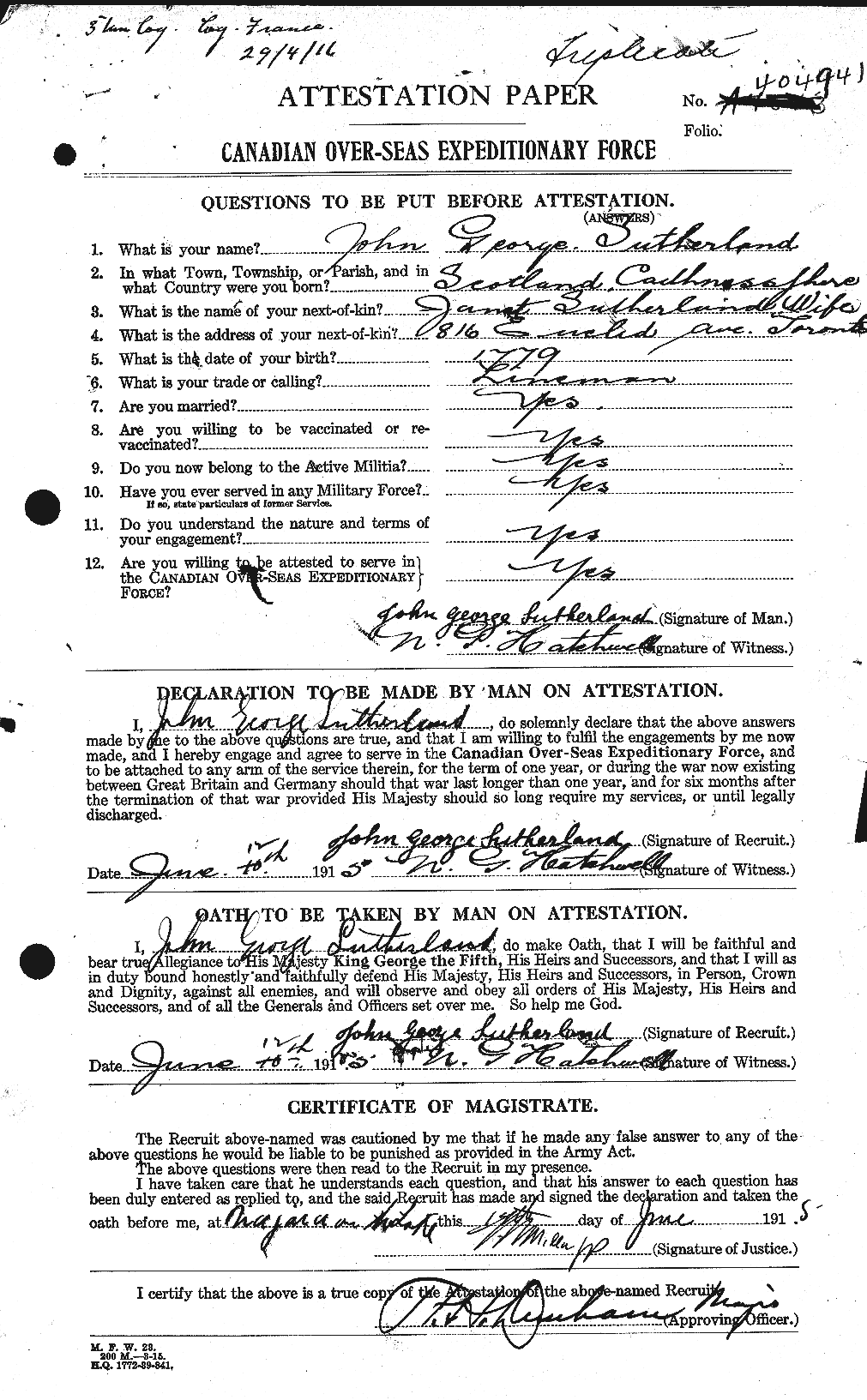 Personnel Records of the First World War - CEF 124691a