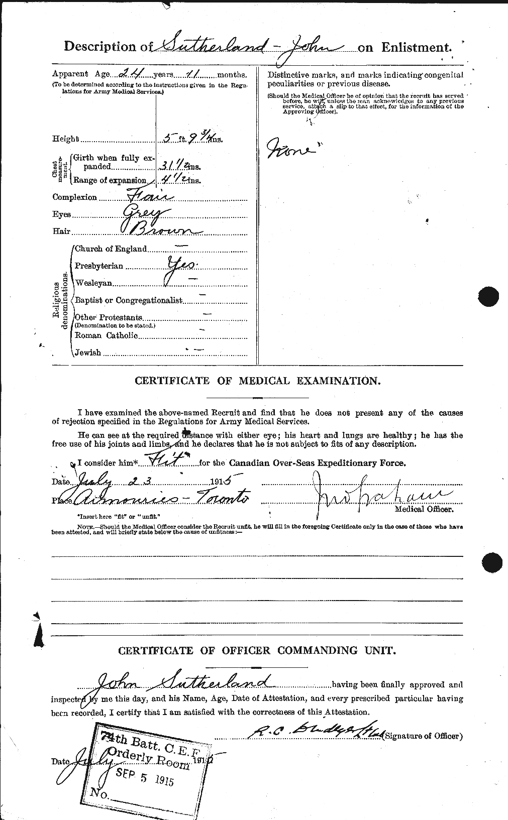 Dossiers du Personnel de la Première Guerre mondiale - CEC 124702b