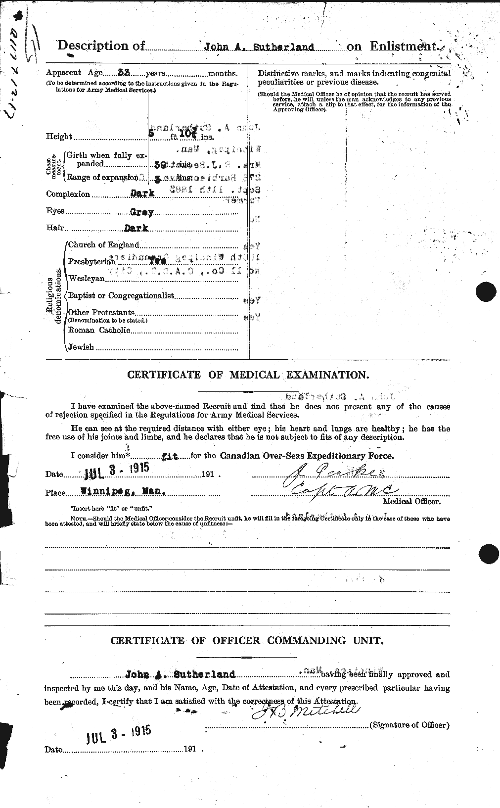 Dossiers du Personnel de la Première Guerre mondiale - CEC 124707b