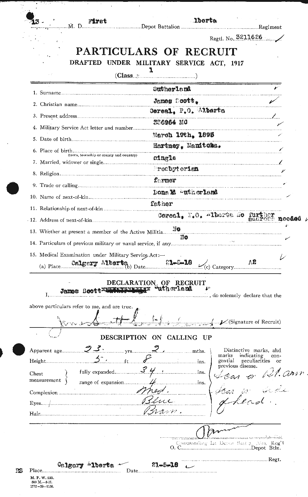 Dossiers du Personnel de la Première Guerre mondiale - CEC 124739a