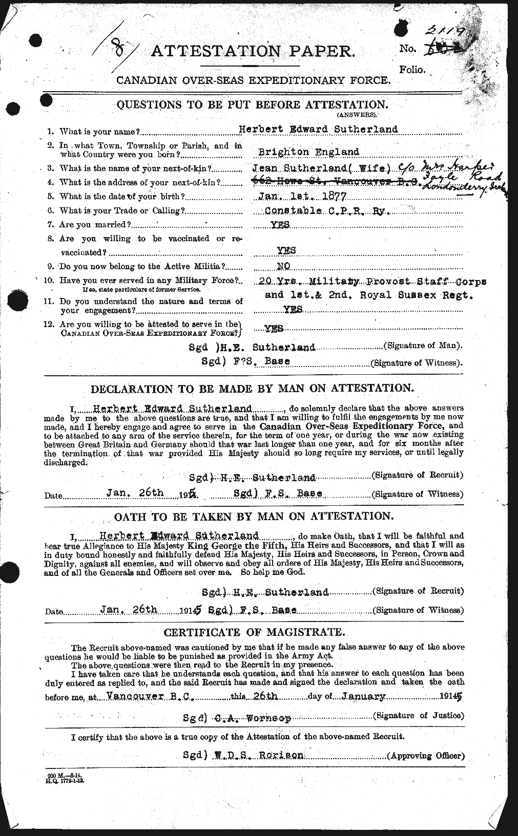 Dossiers du Personnel de la Première Guerre mondiale - CEC 124805a