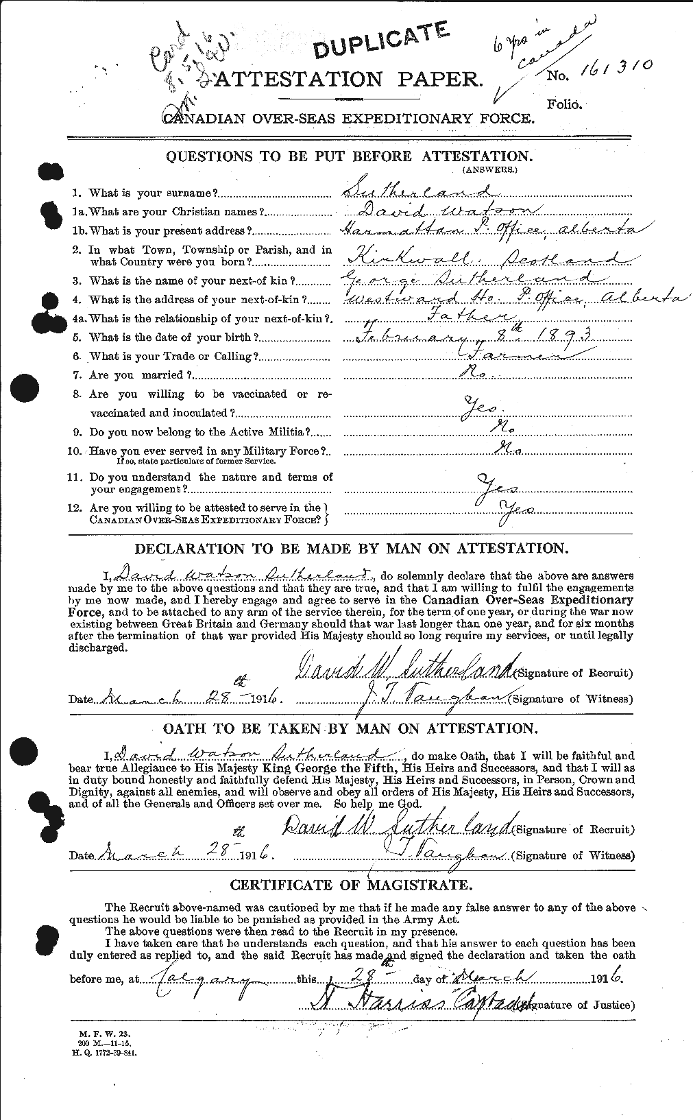Dossiers du Personnel de la Première Guerre mondiale - CEC 124930a
