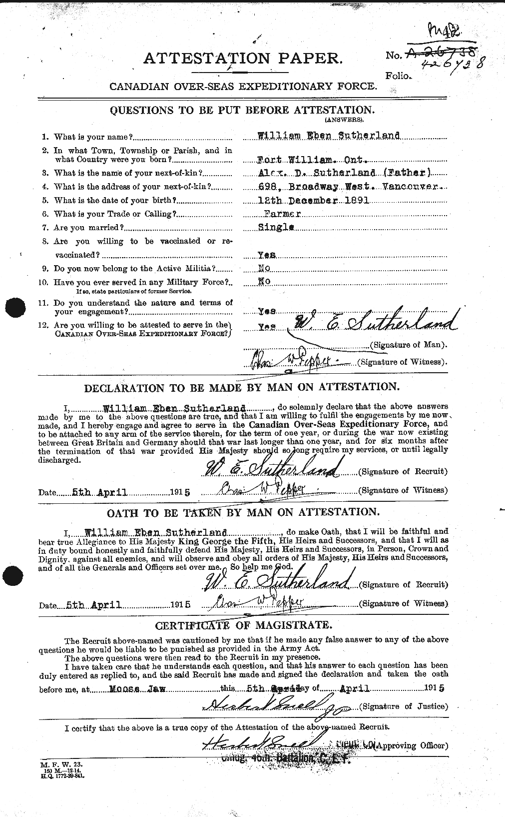 Personnel Records of the First World War - CEF 126437a