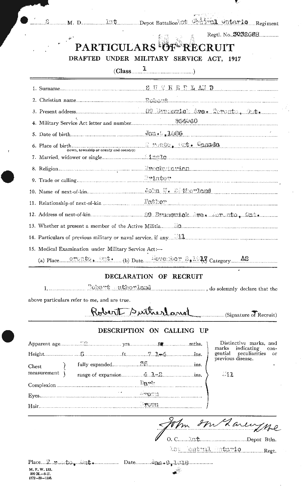 Dossiers du Personnel de la Première Guerre mondiale - CEC 126800a