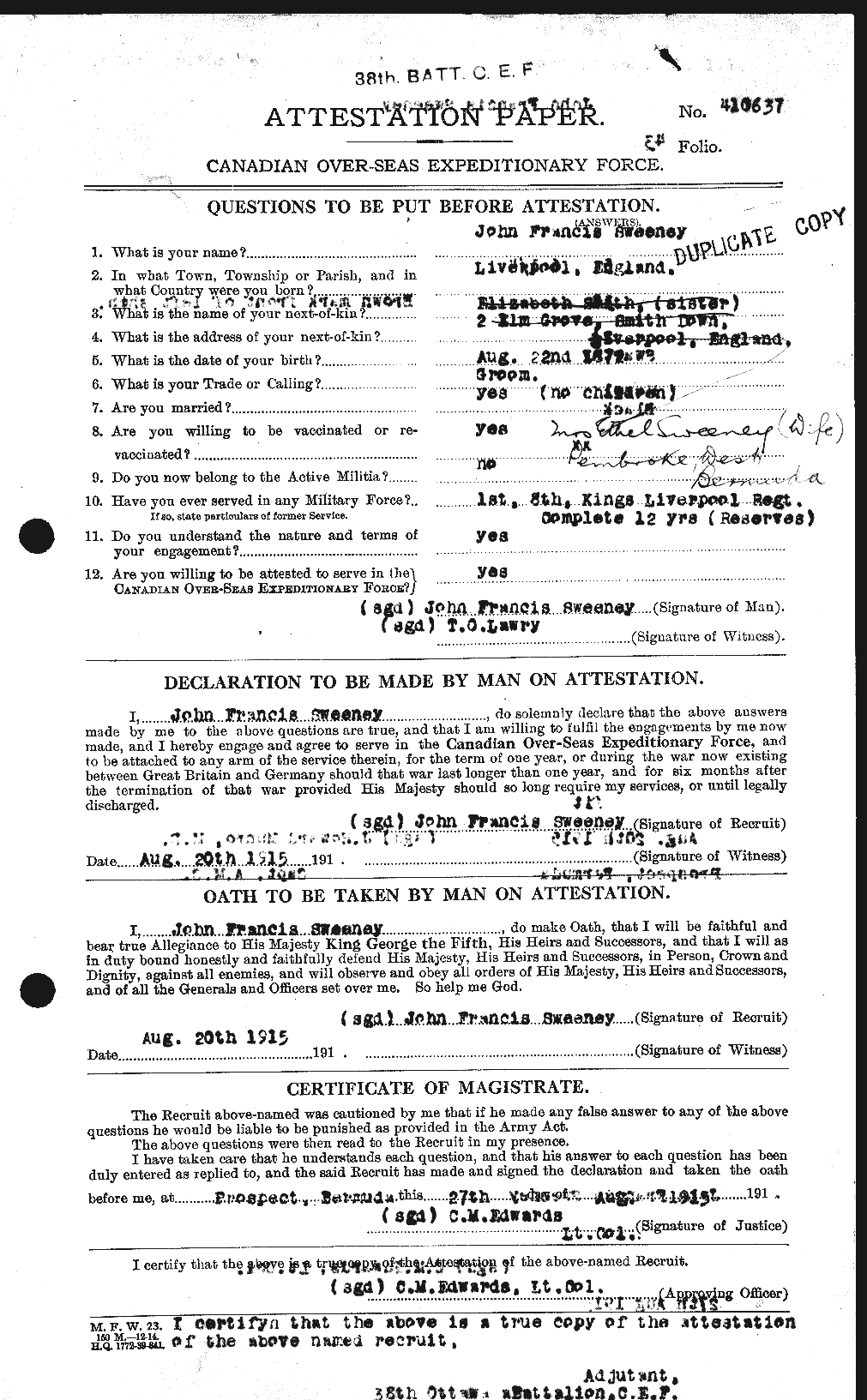 Dossiers du Personnel de la Première Guerre mondiale - CEC 129731a