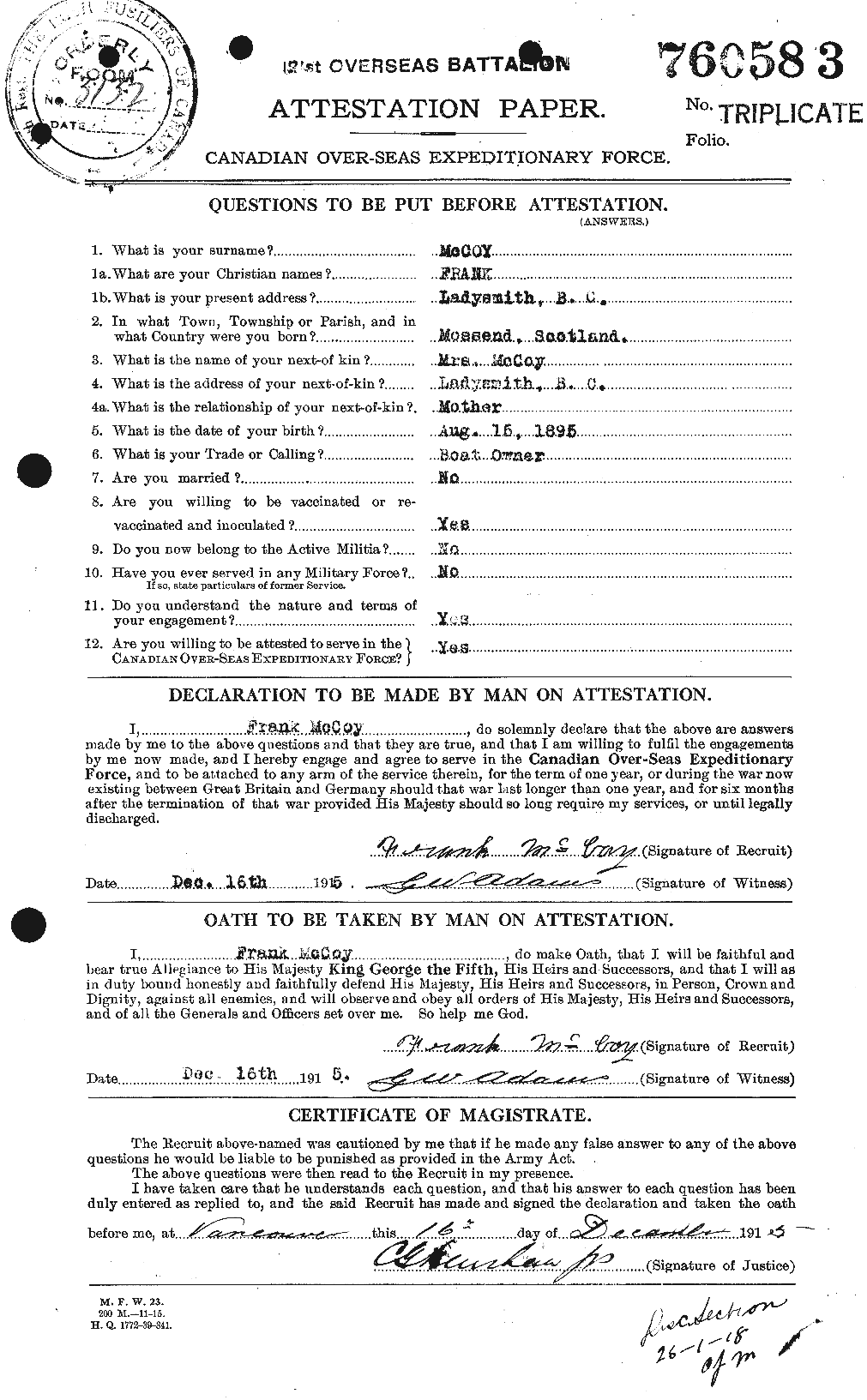 Personnel Records of the First World War - CEF 134861a