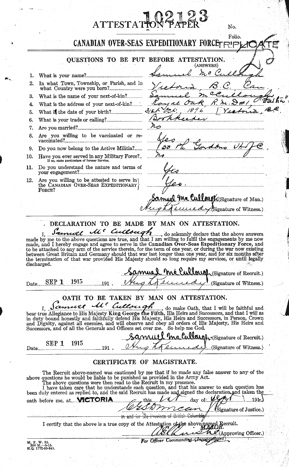 Dossiers du Personnel de la Première Guerre mondiale - CEC 136870a