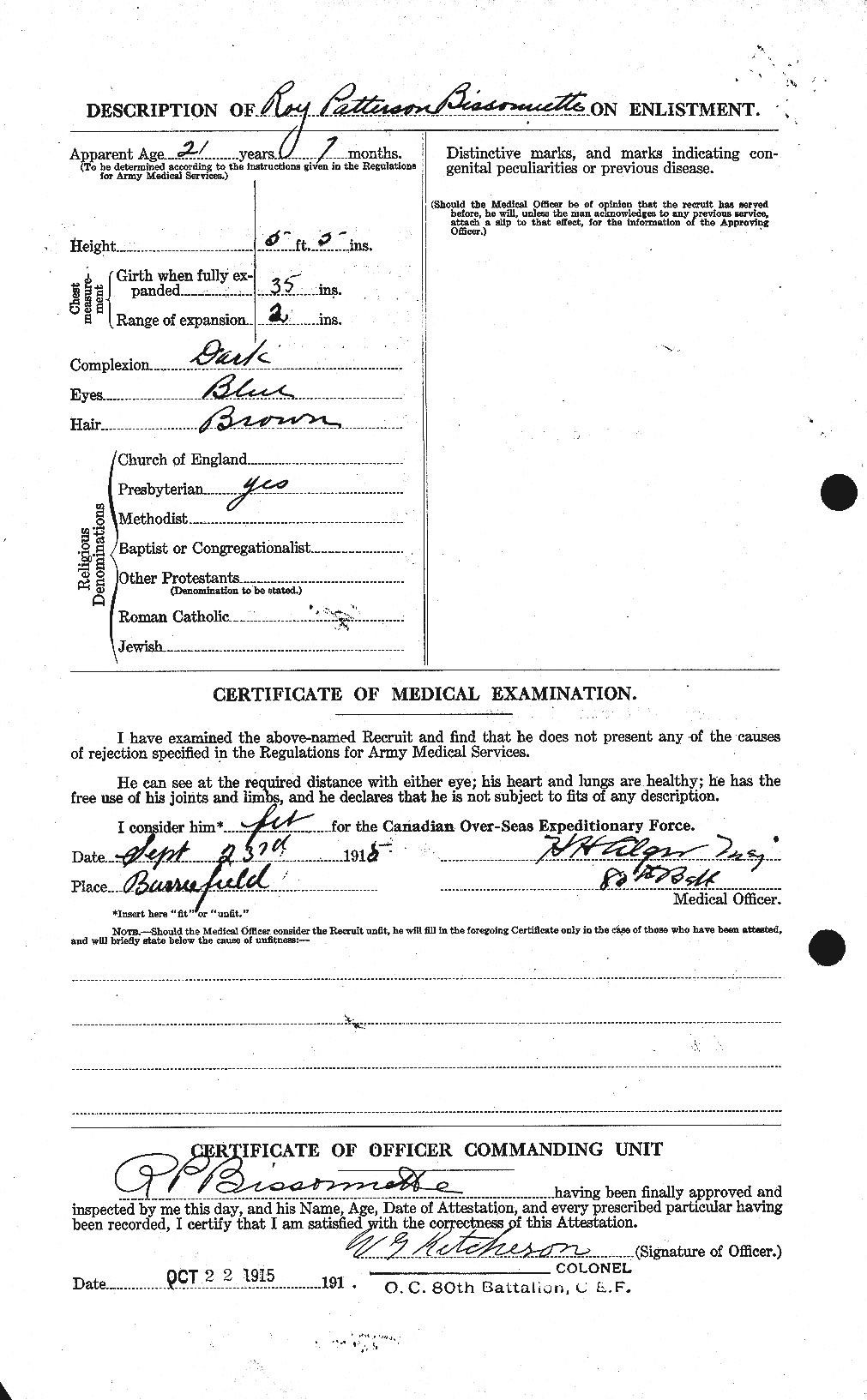 Dossiers du Personnel de la Première Guerre mondiale - CEC 200227b