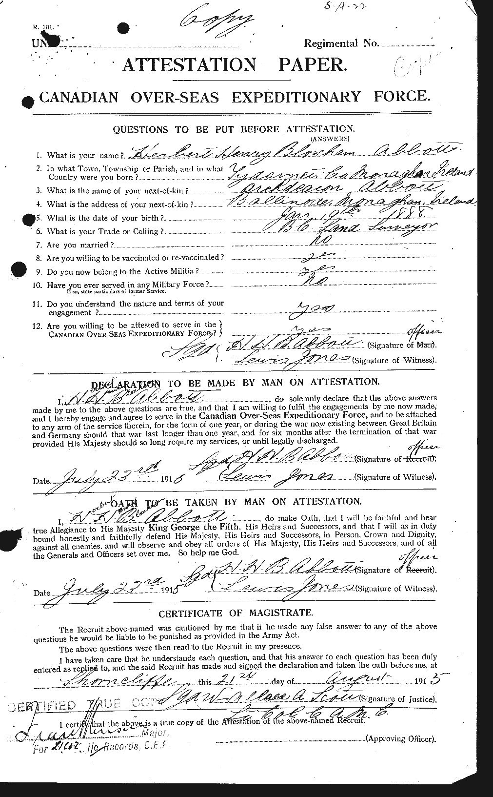 Personnel Records of the First World War - CEF 200969a