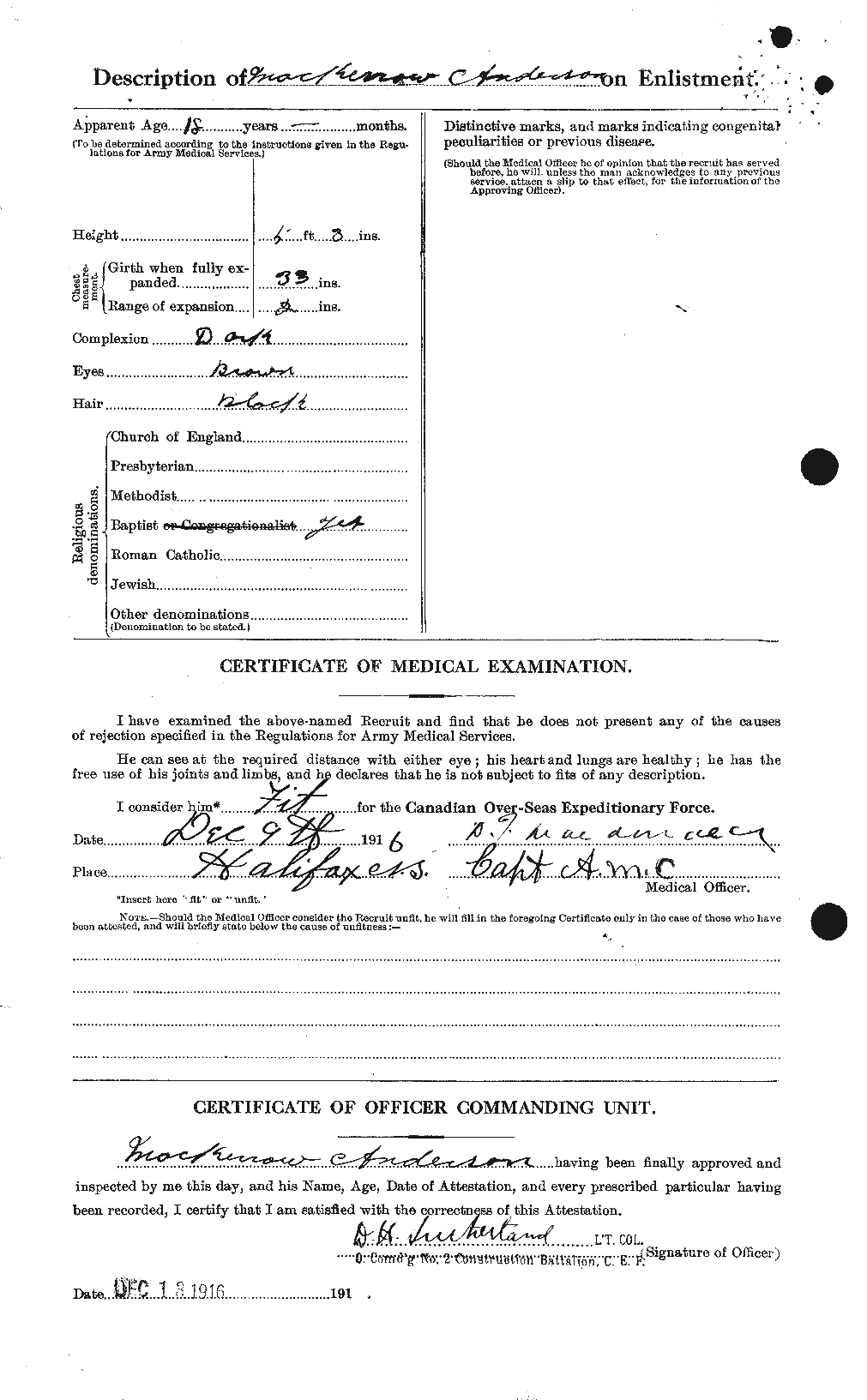 Dossiers du Personnel de la Première Guerre mondiale - CEC 207489b