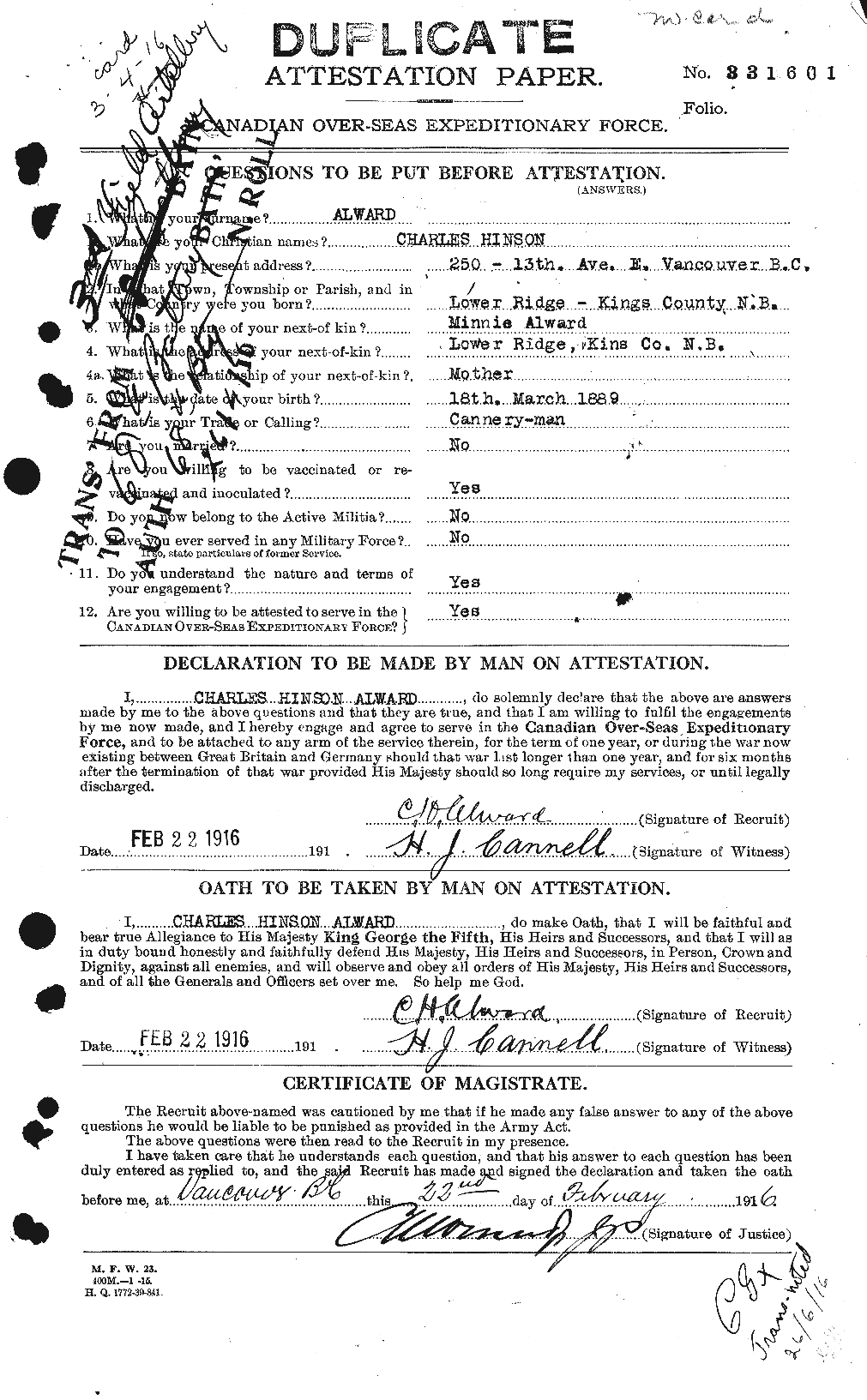Personnel Records of the First World War - CEF 208055a
