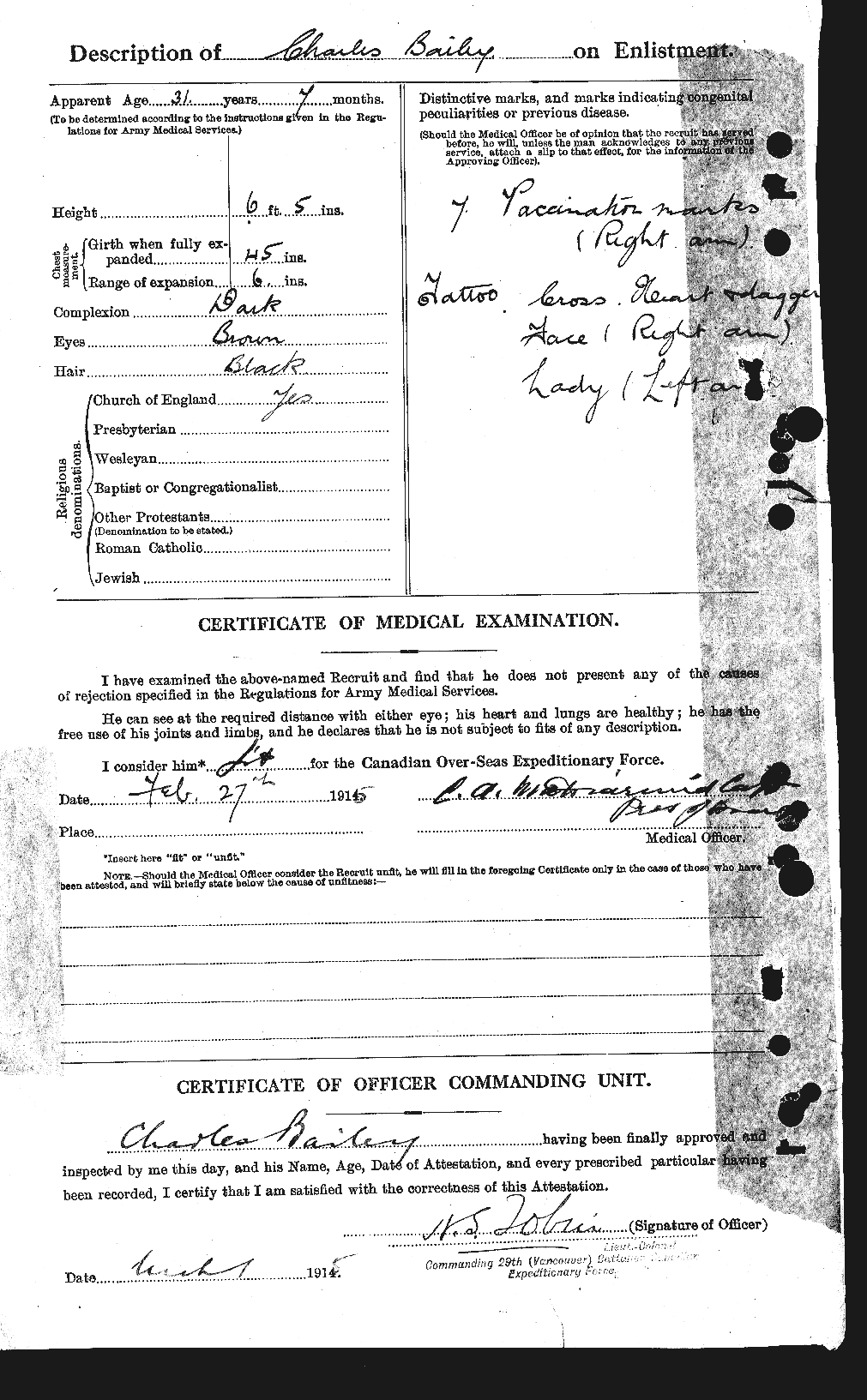 Dossiers du Personnel de la Première Guerre mondiale - CEC 218375b