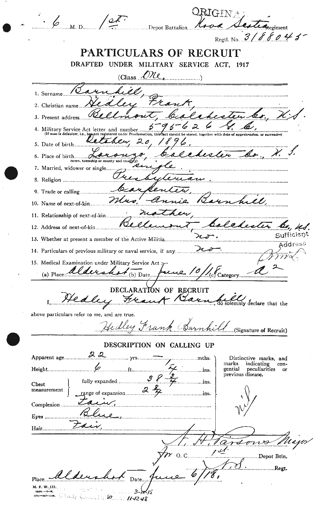 Dossiers du Personnel de la Première Guerre mondiale - CEC 222803a