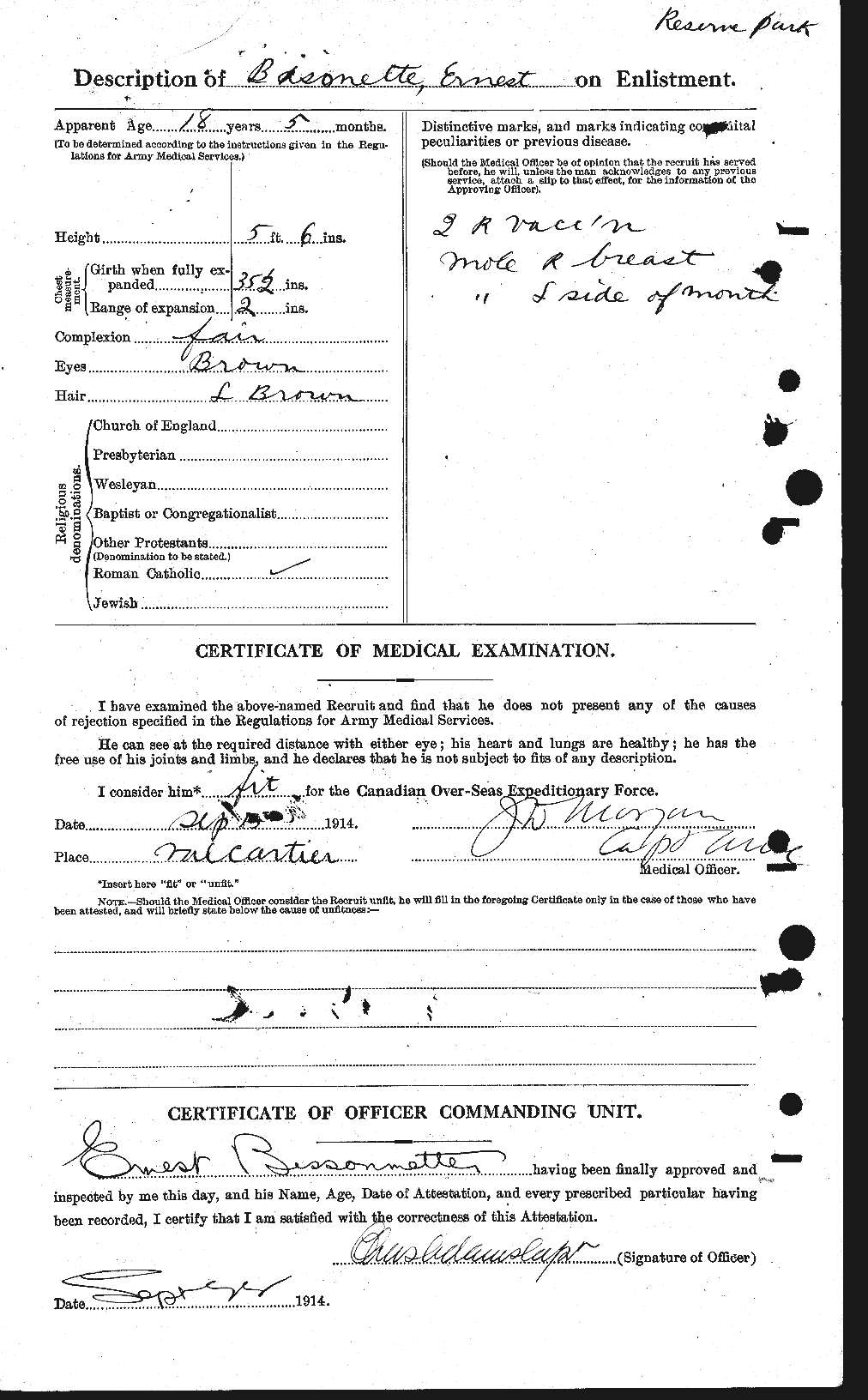 Dossiers du Personnel de la Première Guerre mondiale - CEC 246205b