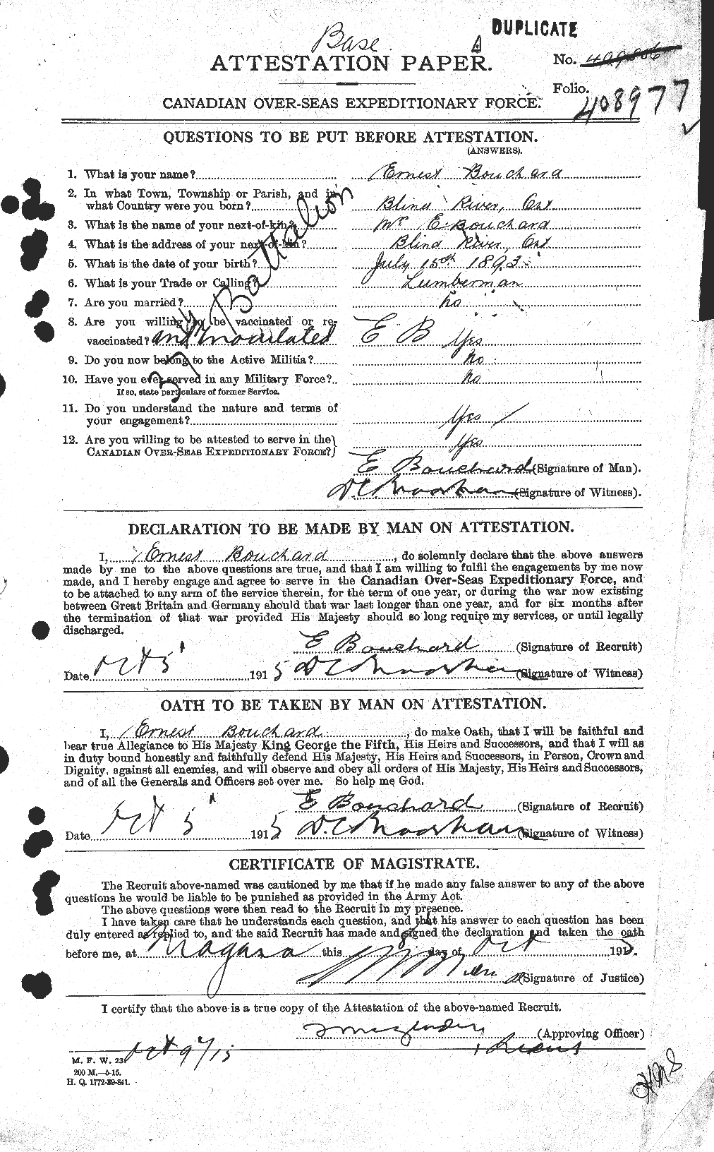 Personnel Records of the First World War - CEF 254795a