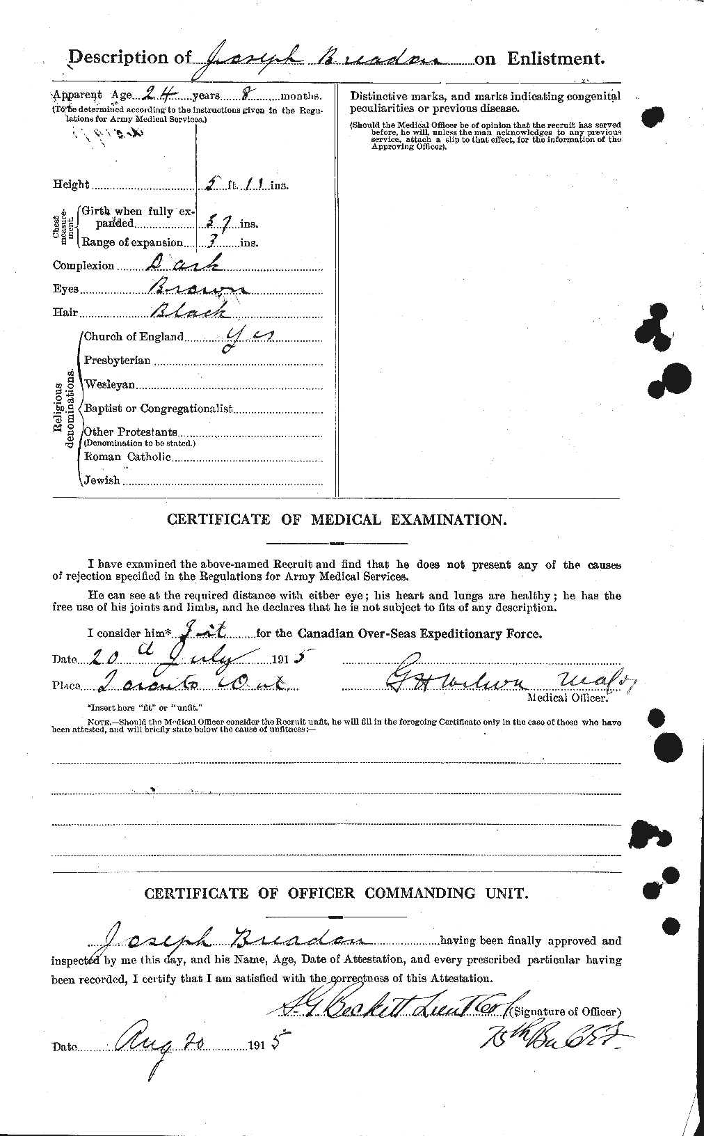 Dossiers du Personnel de la Première Guerre mondiale - CEC 262723b