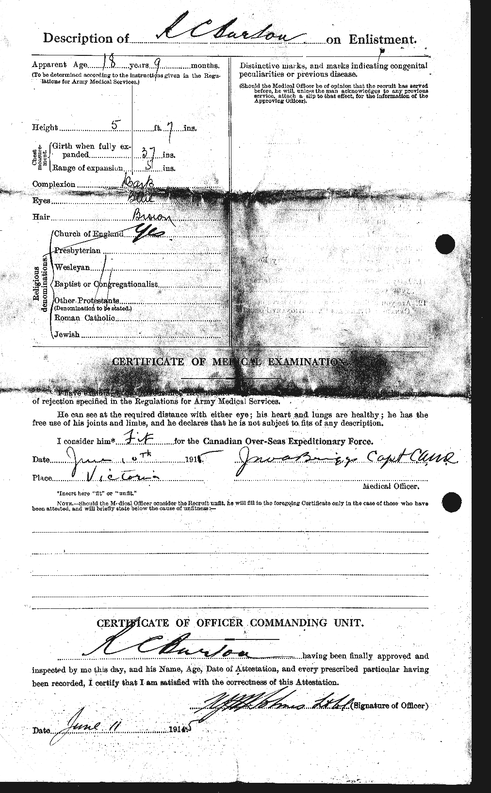 Dossiers du Personnel de la Première Guerre mondiale - CEC 272689b