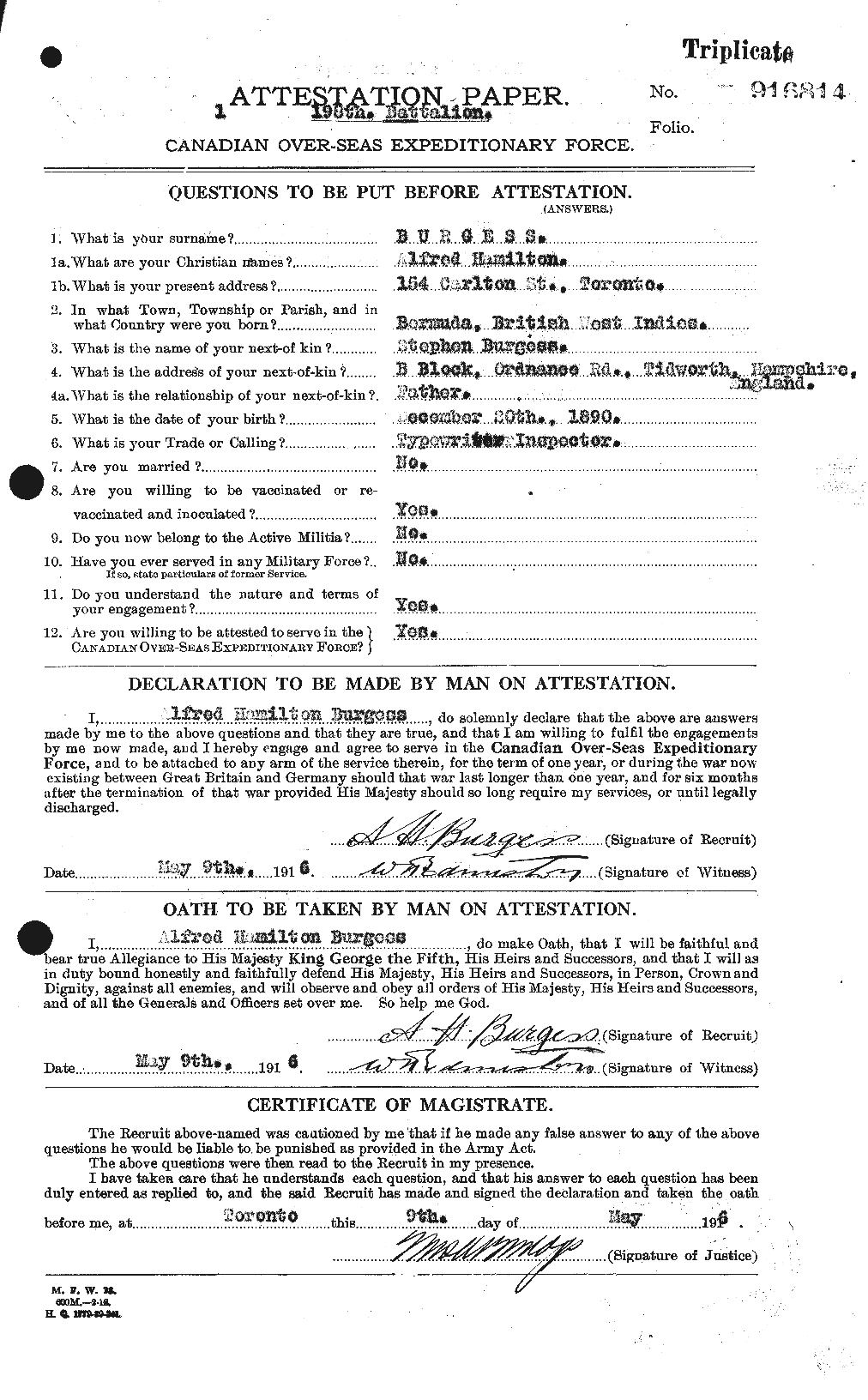 Dossiers du Personnel de la Première Guerre mondiale - CEC 275302a