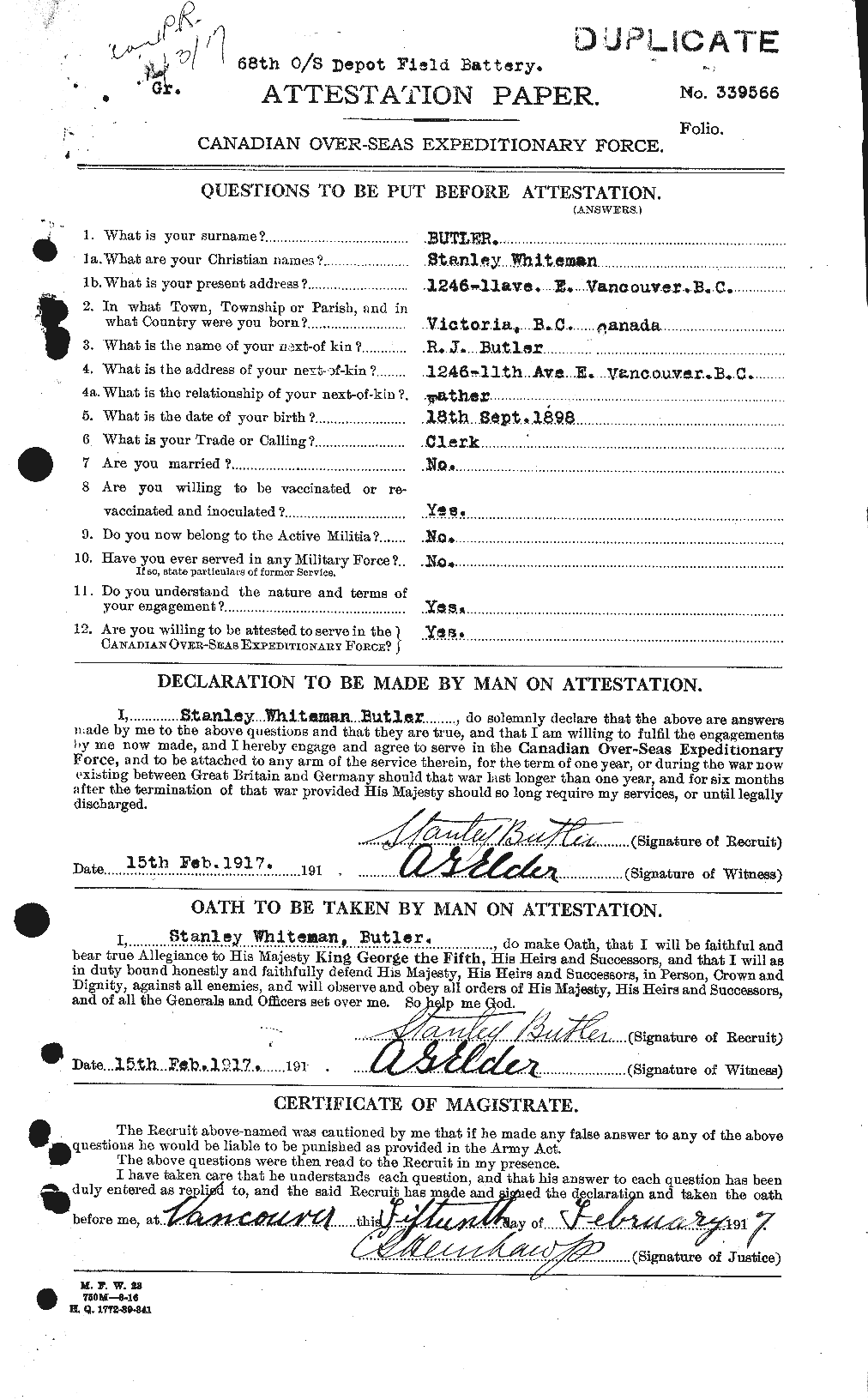 Personnel Records of the First World War - CEF 276134a