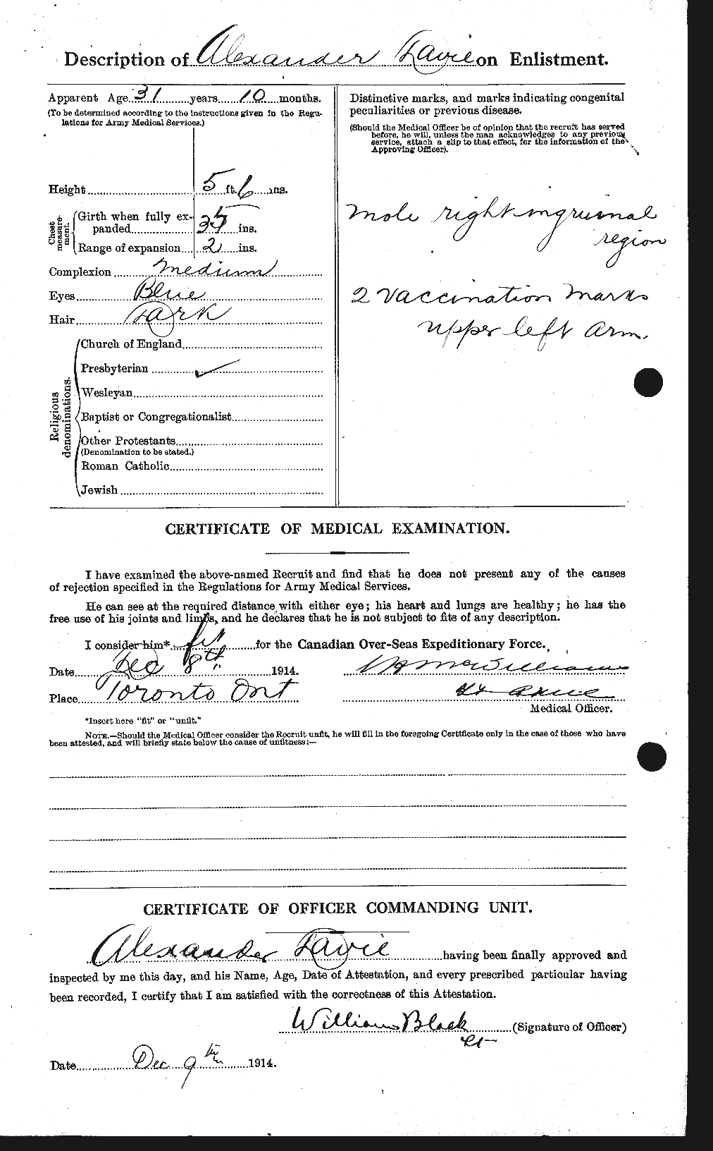 Dossiers du Personnel de la Première Guerre mondiale - CEC 278807b