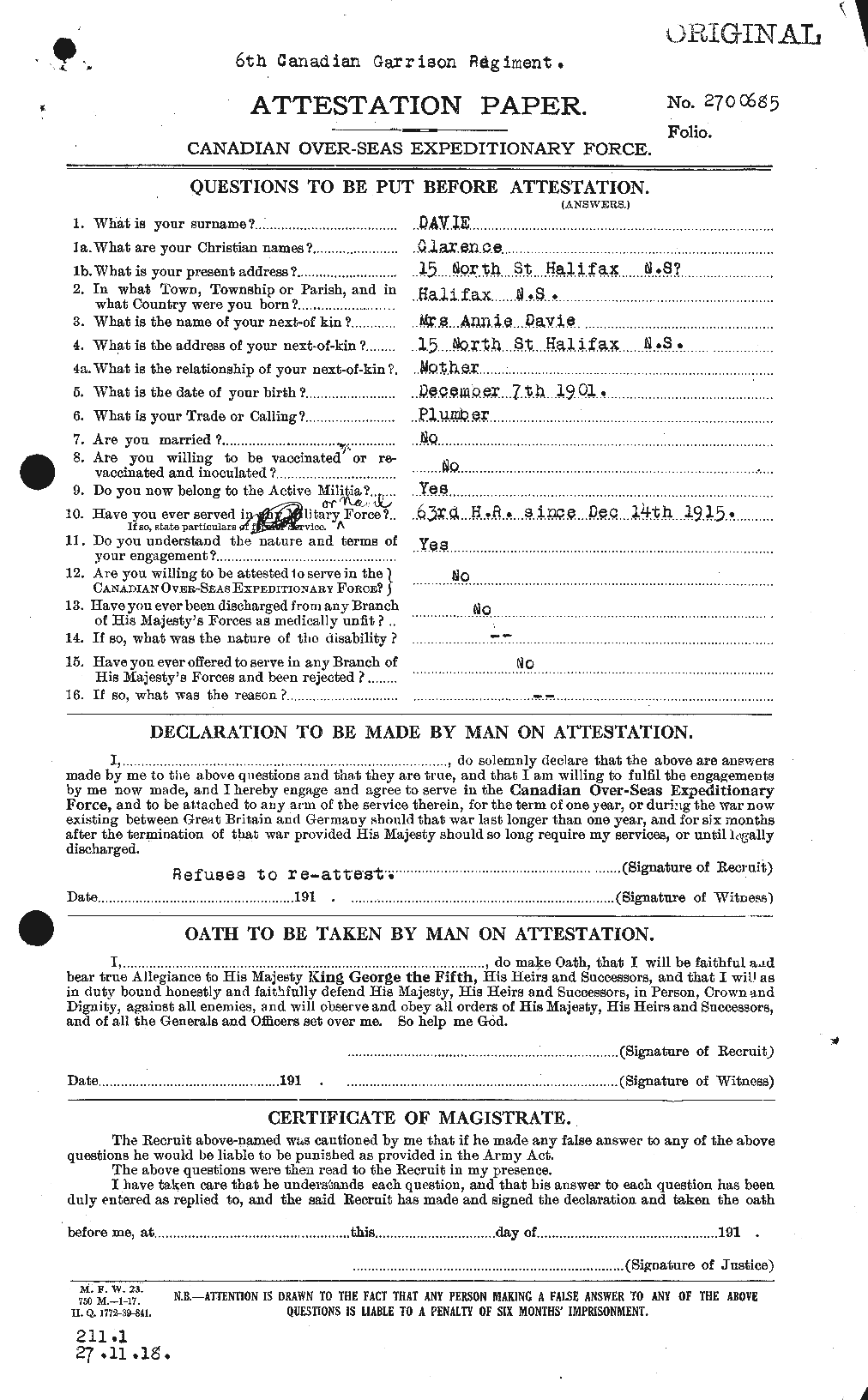 Personnel Records of the First World War - CEF 278816a