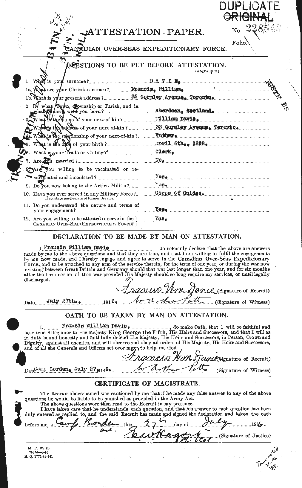 Personnel Records of the First World War - CEF 278821a