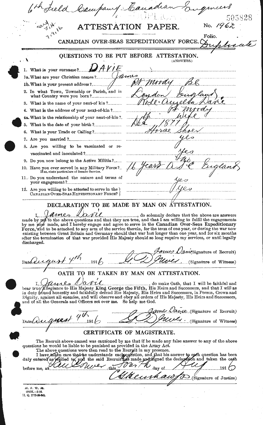Personnel Records of the First World War - CEF 278827a