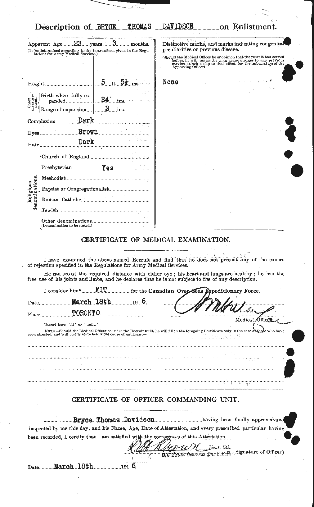 Dossiers du Personnel de la Première Guerre mondiale - CEC 281003b