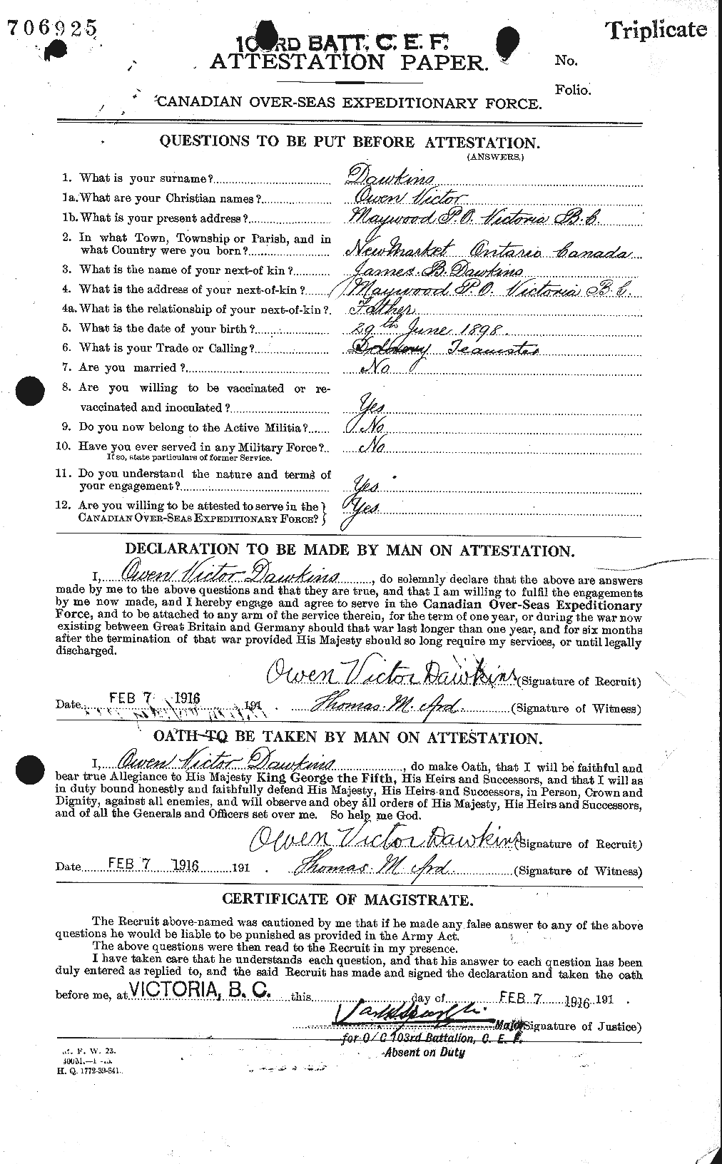 Dossiers du Personnel de la Première Guerre mondiale - CEC 283135a