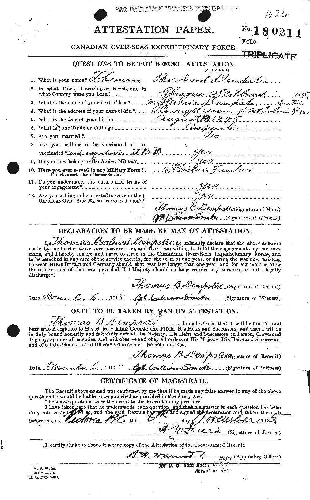 Dossiers du Personnel de la Première Guerre mondiale - CEC 286977a
