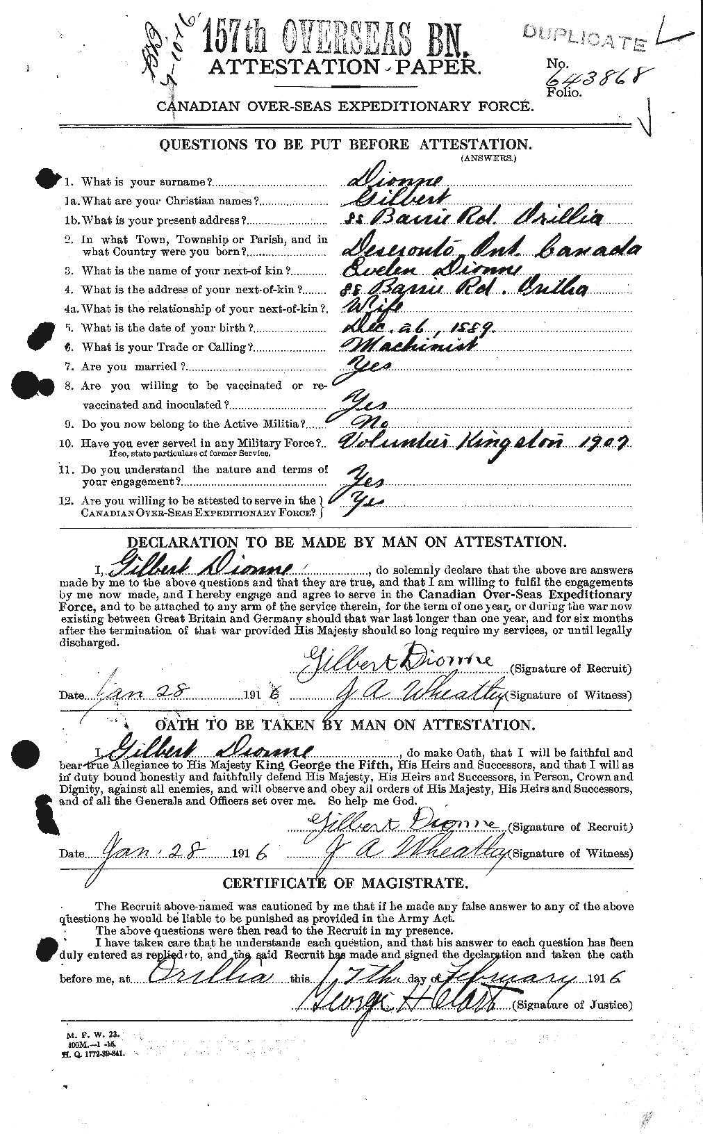 Dossiers du Personnel de la Première Guerre mondiale - CEC 292608a