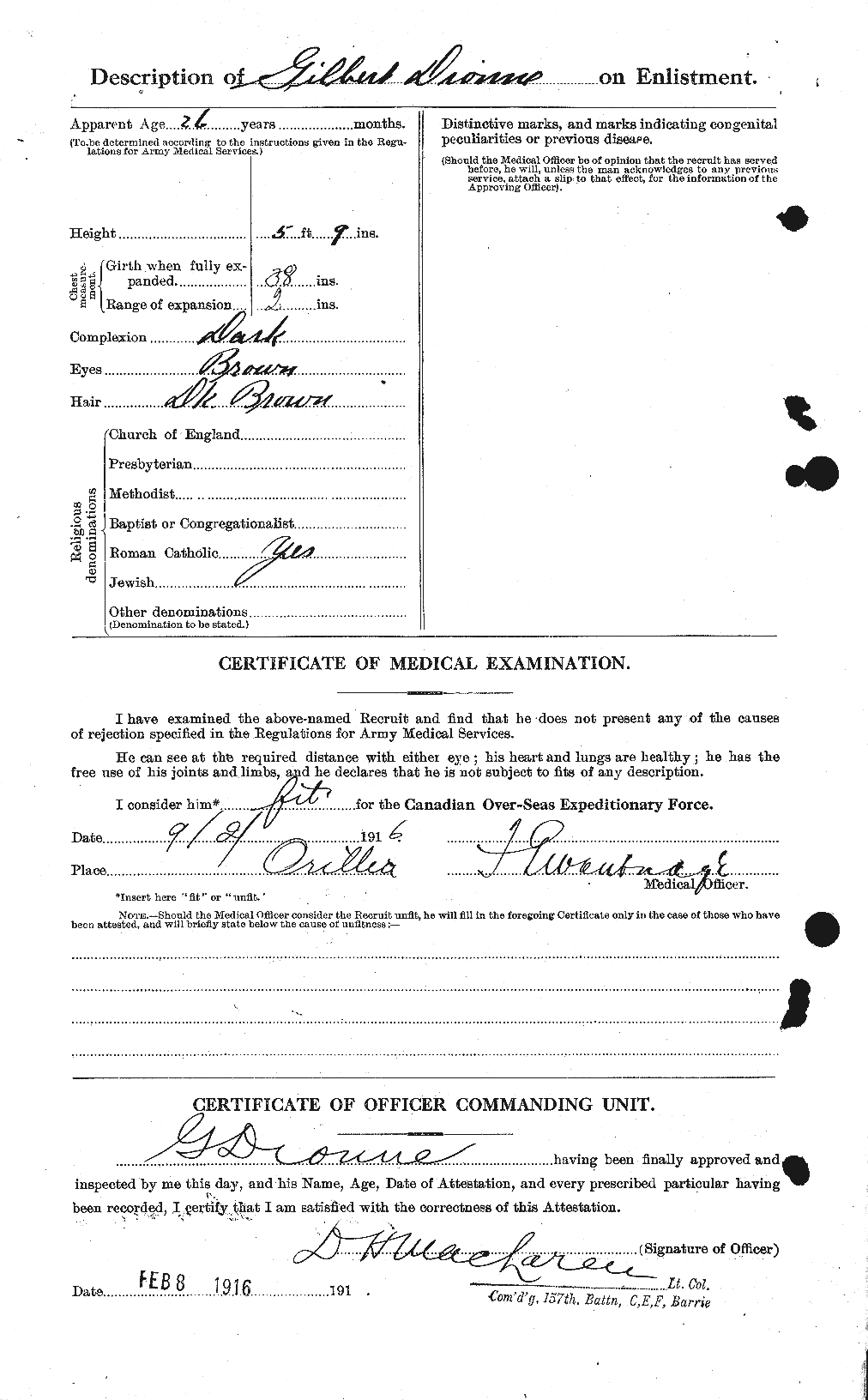 Dossiers du Personnel de la Première Guerre mondiale - CEC 292608b