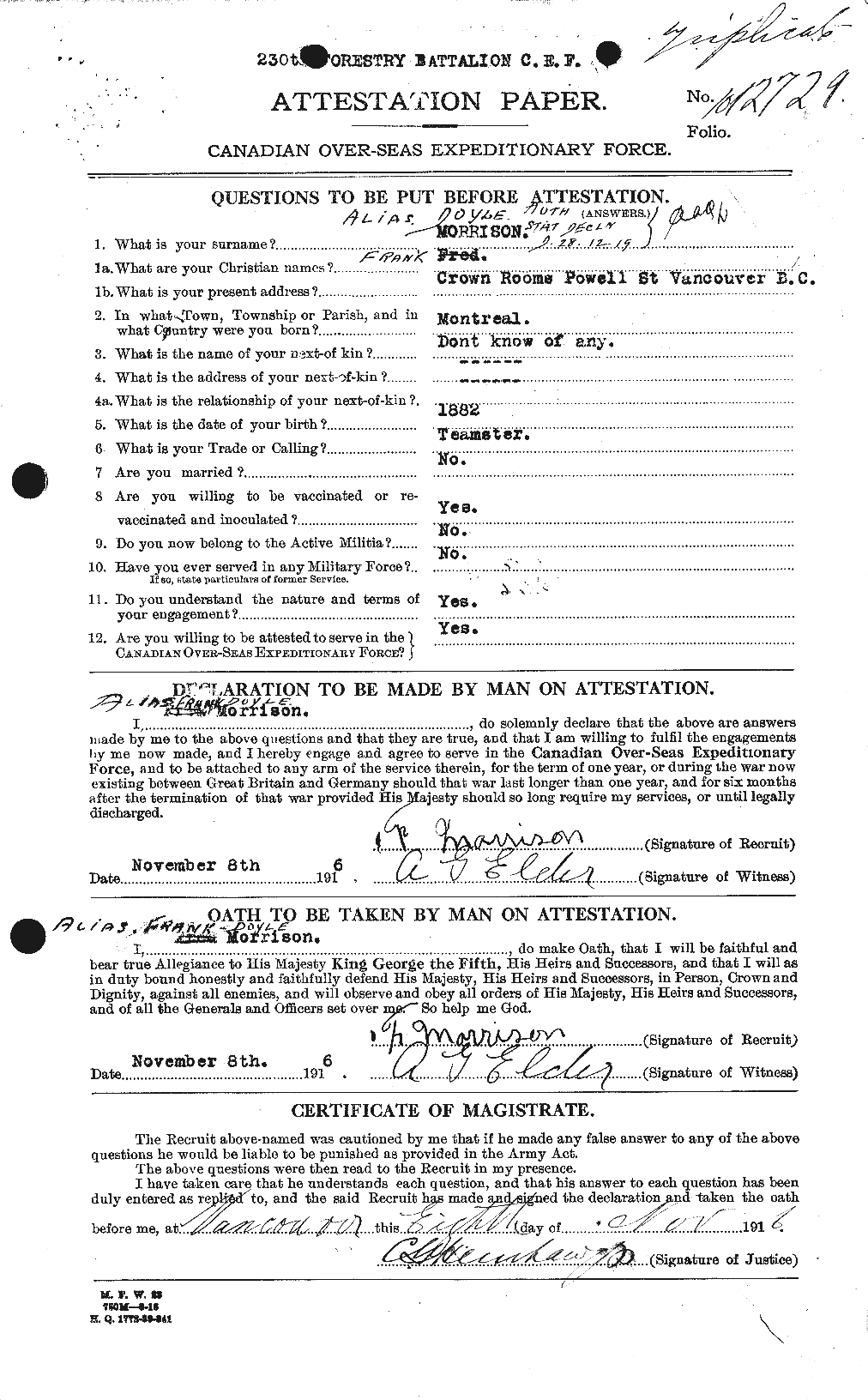 Personnel Records of the First World War - CEF 298485a